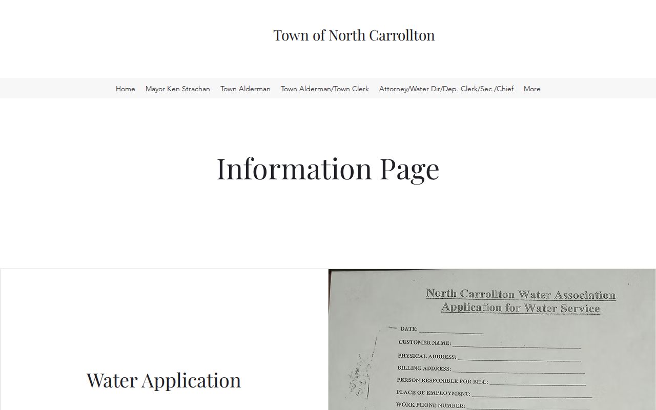 North Carrollton town information page showing no warrant lookup for Carroll County