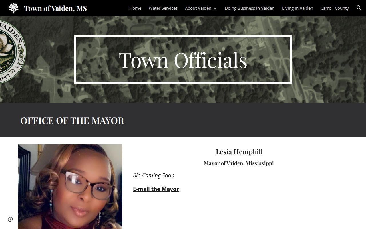 Vaiden town officials page naming the clerk who routes Vaiden warrant record questions