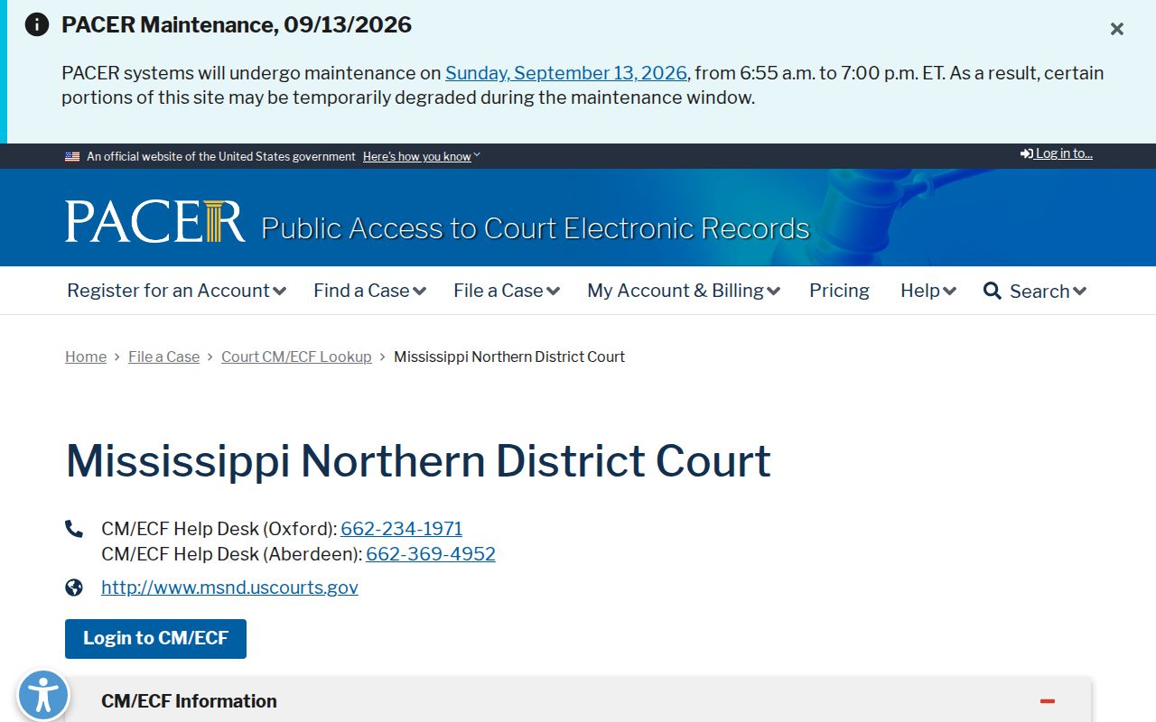 Northern District of Mississippi court listing covering Carroll County warrant and case records