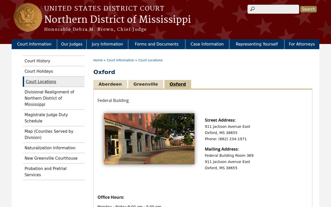 Northern District of Mississippi federal courthouse page relevant to Carroll County warrant questions