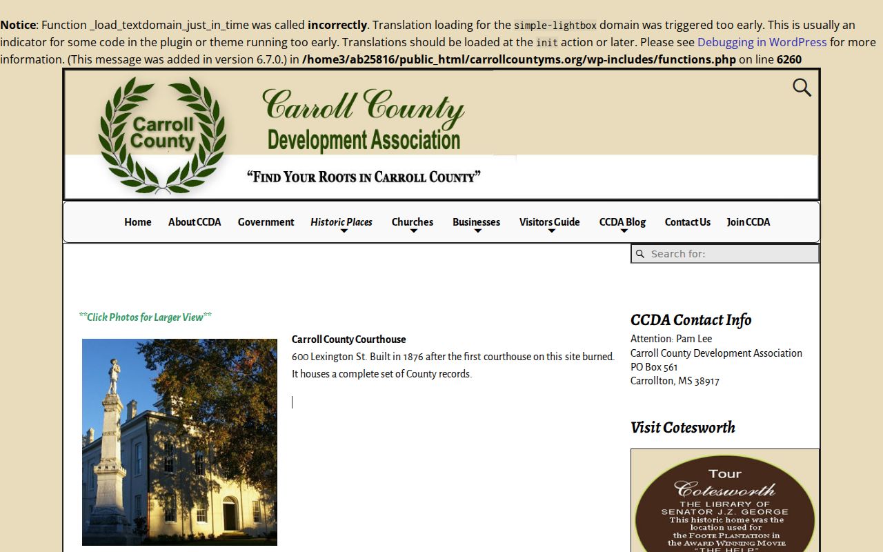 Carroll County courthouse page used for warrant records routing in Carrollton